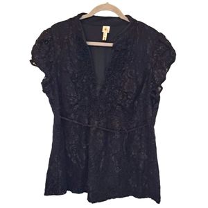 Heart Soul Black Lace Overlay Cap Sleeve V Neck Blouse Plus Size 3X